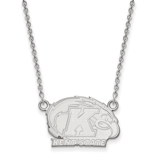 Sterling Silver Rhodium Plated Logoart Kent State University Small Pendant 18 Inch Necklace