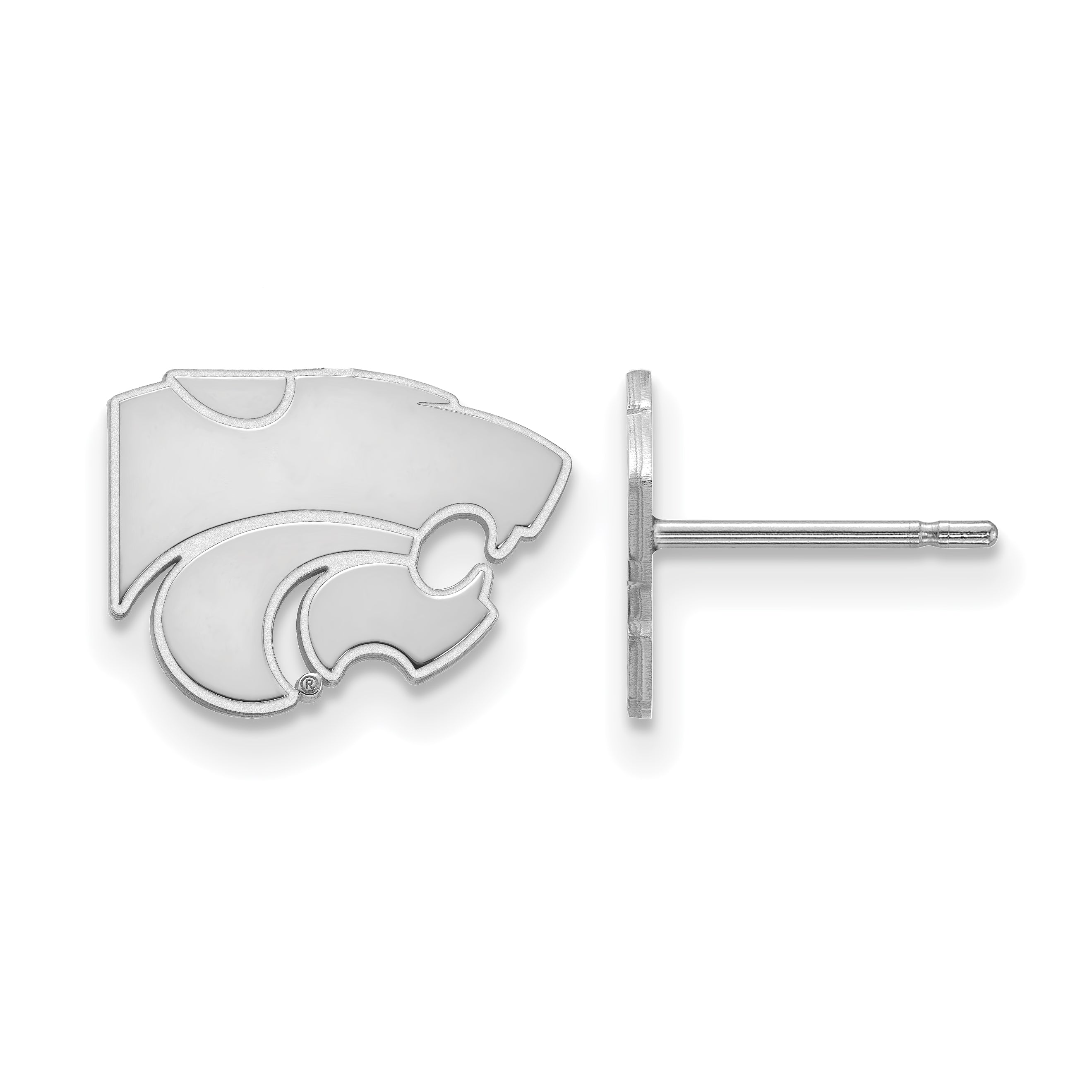 Sterling Silver Rhodium Plated Logoart Kansas State University Wildcat Extra Small Post Earrings