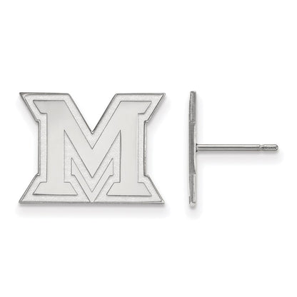 10K White Gold Logoart Miami University Ohio Letter M Small Post Earrings
