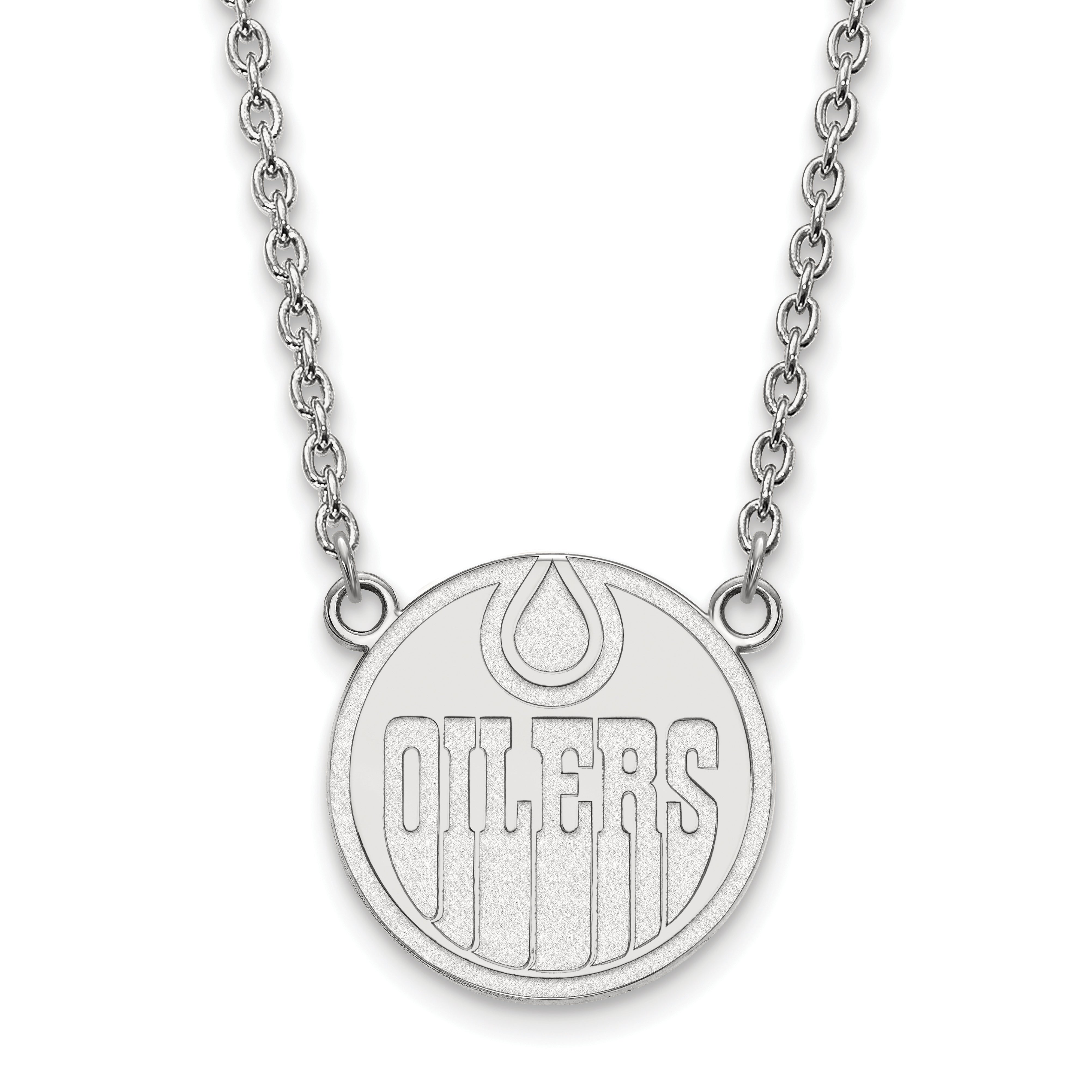 Sterling Silver Rhodium Plated Nhl Logoart Edmonton Oilers Large Pendant 18 Inch Necklace