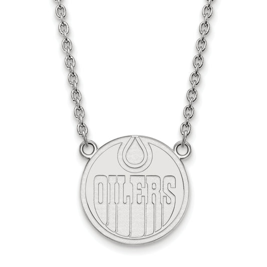 Sterling Silver Rhodium Plated Nhl Logoart Edmonton Oilers Large Pendant 18 Inch Necklace