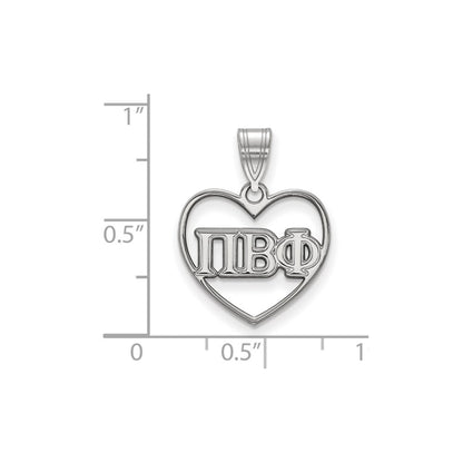 Sterling Silver Rhodium Plated Logoart Pi Beta Phi Sorority Greek Letters Heart Pendant