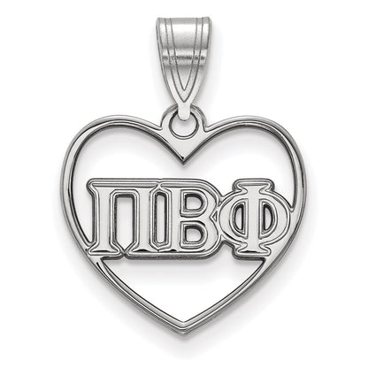 Sterling Silver Rhodium Plated Logoart Pi Beta Phi Sorority Greek Letters Heart Pendant