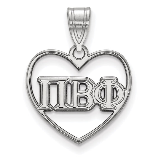 Sterling Silver Rhodium Plated Logoart Pi Beta Phi Sorority Greek Letters Heart Pendant