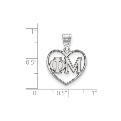 Sterling Silver Rhodium Plated Logoart Phi Mu Sorority Greek Letters Heart Pendant