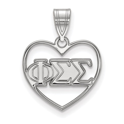 Sterling Silver Rhodium Plated Logoart Phi Sigma Sorority Greek Letters Heart Pendant