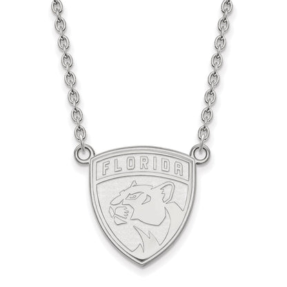 Sterling Silver Rhodium Plated Nhl Logoart Florida Panthers Large Pendant 18 Inch Necklace