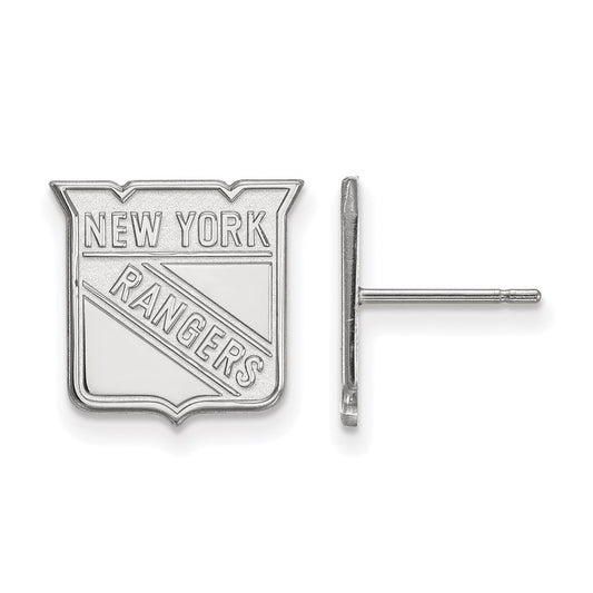 Sterling Silver Rhodium Plated Nhl Logoart New York Rangers Small Post Earrings