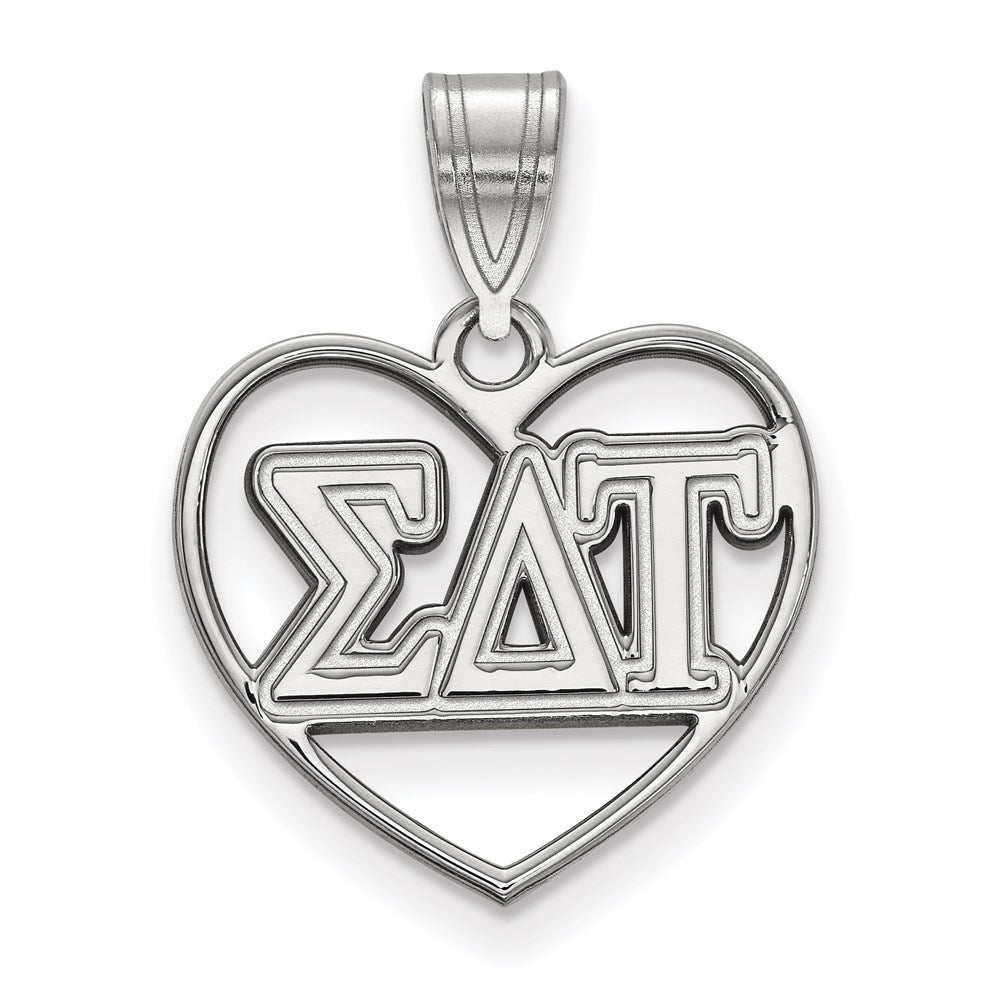 Sterling Silver Rhodium Plated Logoart Sigma Delta Tau Sorority Greek Letters Heart Pendant