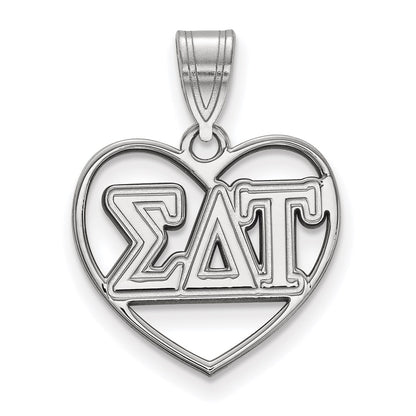 Sterling Silver Rhodium Plated Logoart Sigma Delta Tau Sorority Greek Letters Heart Pendant