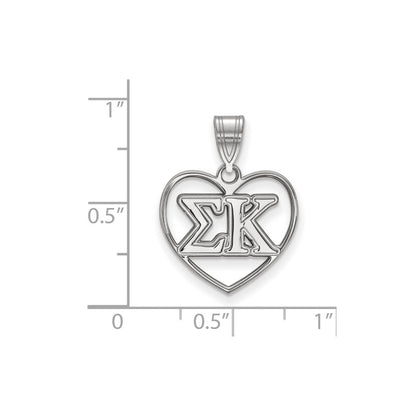 Sterling Silver Rhodium Plated Logoart Sigma Kappa Sorority Greek Letters Heart Pendant