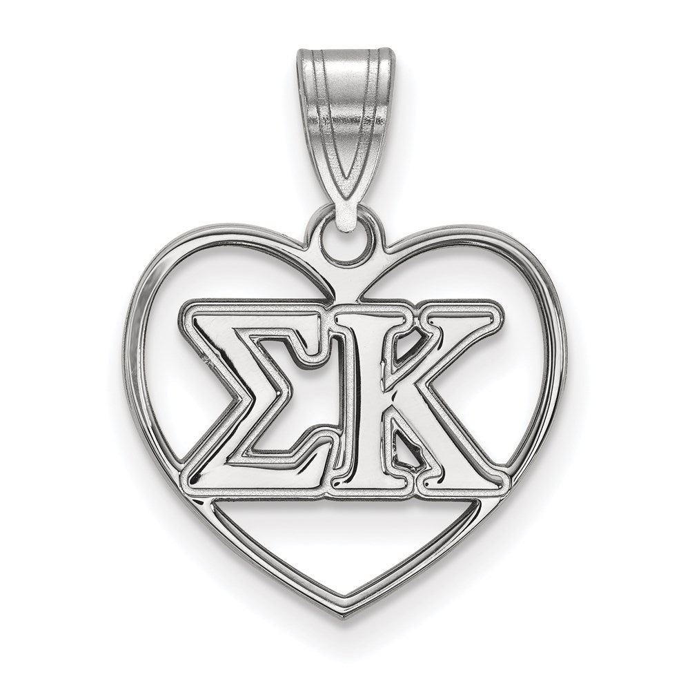 Sterling Silver Rhodium Plated Logoart Sigma Kappa Sorority Greek Letters Heart Pendant