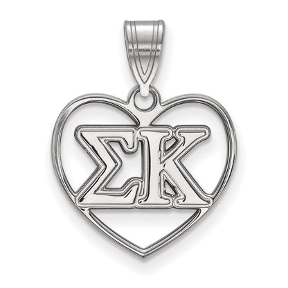 Sterling Silver Rhodium Plated Logoart Sigma Kappa Sorority Greek Letters Heart Pendant