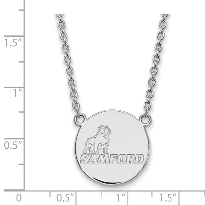 Sterling Silver Rhodium Plated Logoart Samford University Large Disc Pendant 18 Inch Necklace