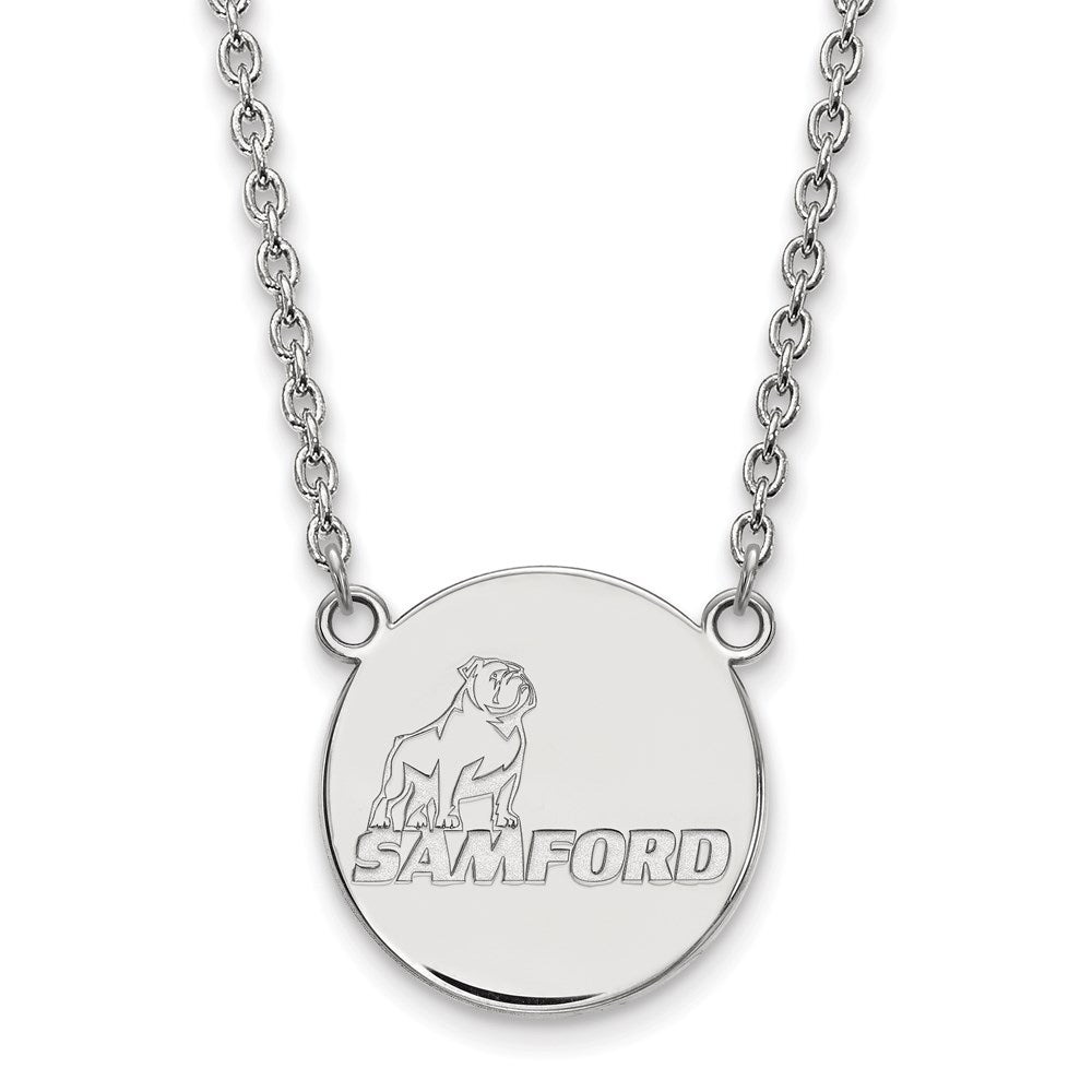 Sterling Silver Rhodium Plated Logoart Samford University Large Disc Pendant 18 Inch Necklace