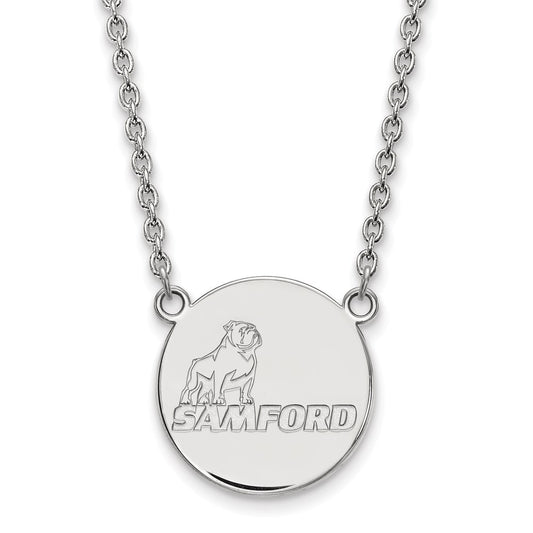 Sterling Silver Rhodium Plated Logoart Samford University Large Disc Pendant 18 Inch Necklace
