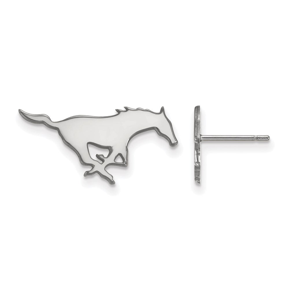 14K White Gold Logoart Southern Methodist University Mustang Small Post Earrings