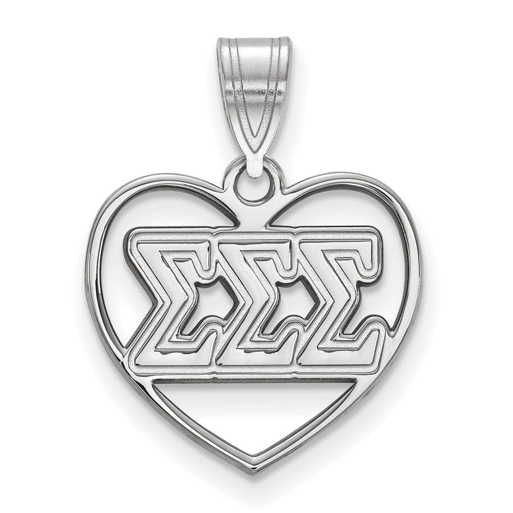 Sterling Silver Rhodium Plated Logoart Sigma Sorority Greek Letters Heart Pendant