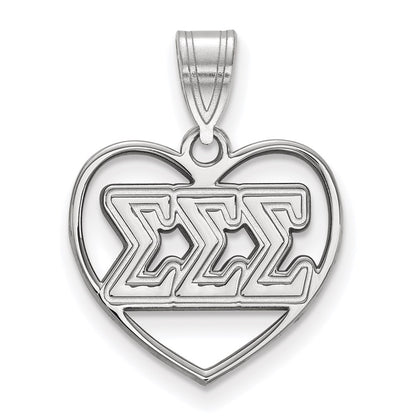 Sterling Silver Rhodium Plated Logoart Sigma Sorority Greek Letters Heart Pendant