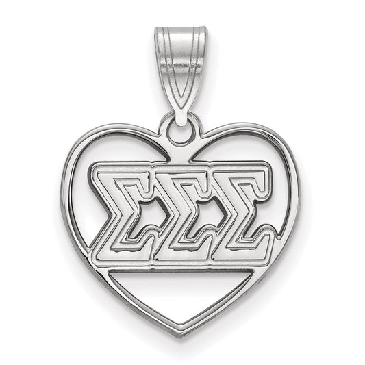 Sterling Silver Rhodium Plated Logoart Sigma Sorority Greek Letters Heart Pendant