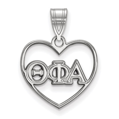 Sterling Silver Rhodium Plated Logoart Theta Phi Alpha Sorority Greek Letters Heart Pendant