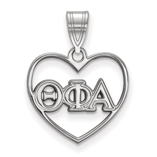 Sterling Silver Rhodium Plated Logoart Theta Phi Alpha Sorority Greek Letters Heart Pendant
