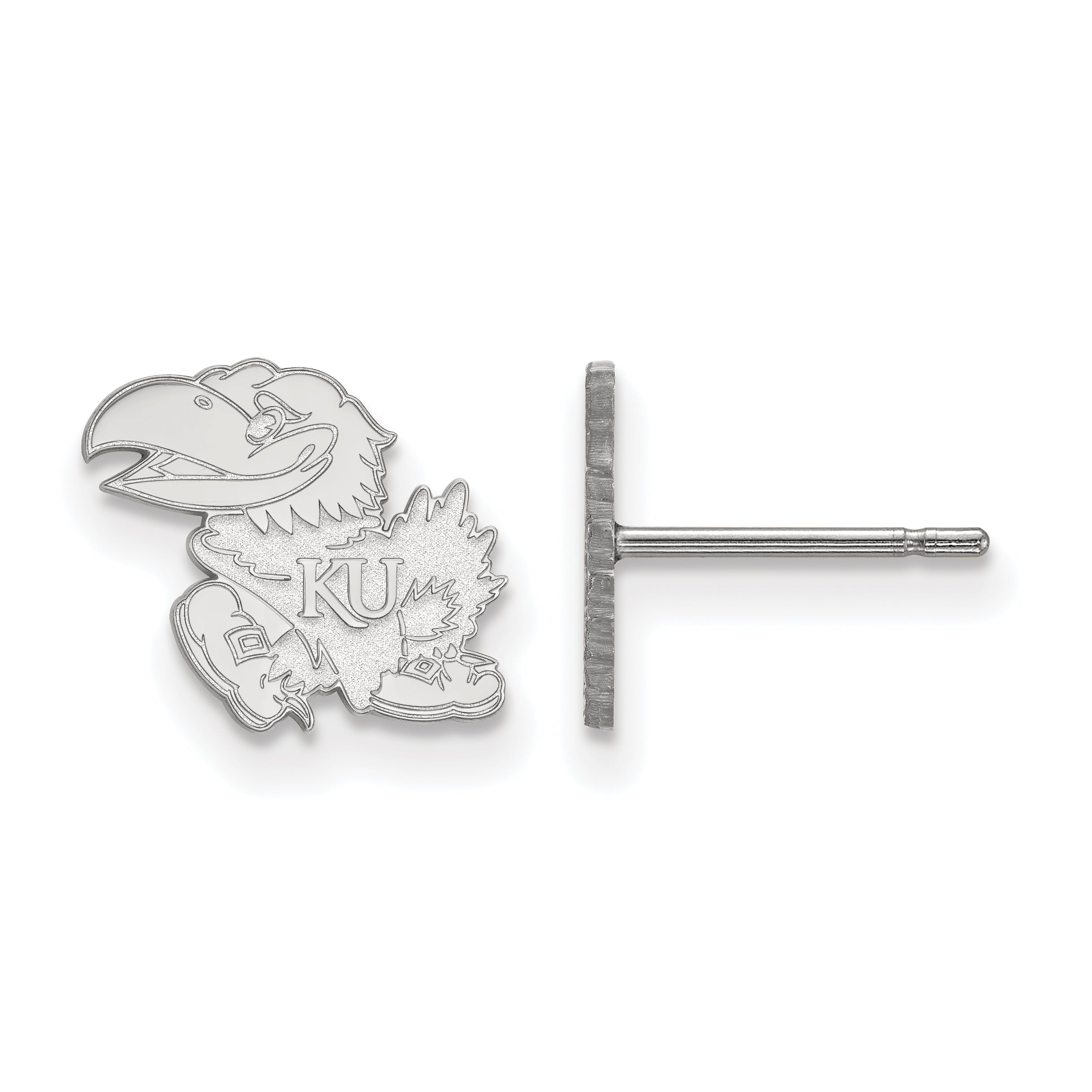 Sterling Silver Rhodium Plated Logoart University Of Kansas Jayhawk Extra Small Post Earrings
