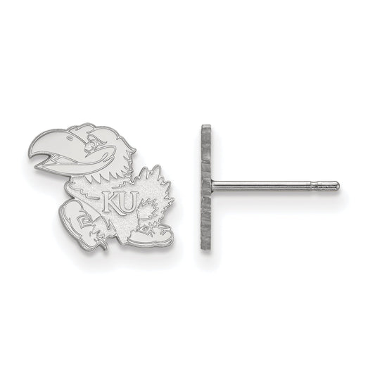 Sterling Silver Rhodium Plated Logoart University Of Kansas Jayhawk Extra Small Post Earrings