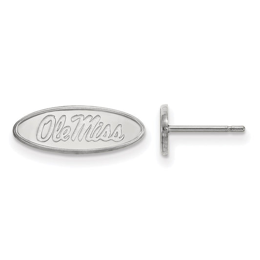 14K White Gold Logoart University Of Mississippi Ole Miss Oval Extra Small Post Earrings
