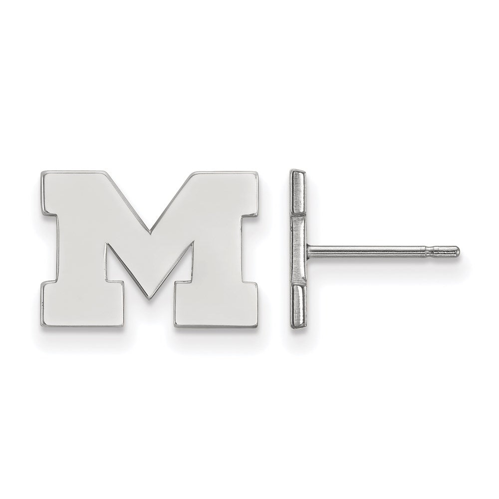 Sterling Silver Rhodium Plated Logoart University Of Michigan Letter M Extra Small Post Earrings