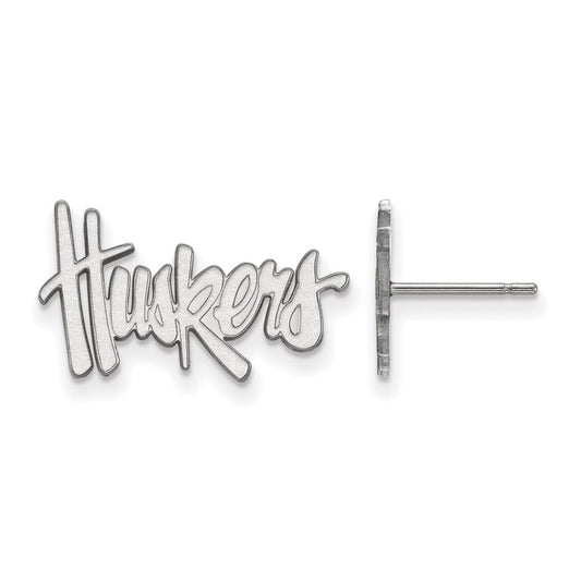 Sterling Silver Rhodium Plated Logoart University Of Nebraska Huskers Small Post Earrings