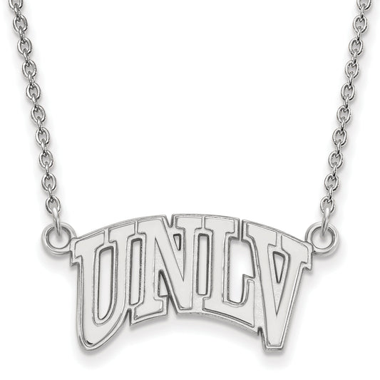 Sterling Silver Rhodium Plated Logoart University Of Nevada Las Vegas U N L V Small Pendant 18 Inch Necklace