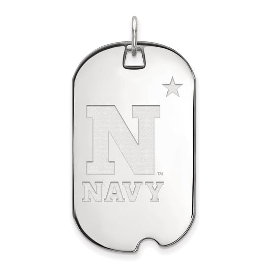 14K White Gold Logoart Us Naval Academy Large Dog Tag Pendant