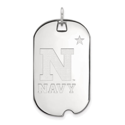 10K White Gold Logoart Us Naval Academy Large Dog Tag Pendant