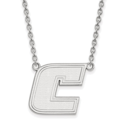 Sterling Silver Rhodium Plated Logoart University Of Tennessee At Chattanooga Letter C Large Pendant 18 Inch Necklace