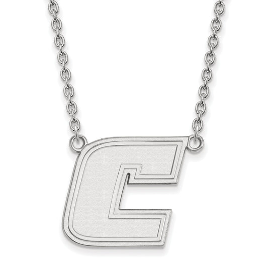Sterling Silver Rhodium Plated Logoart University Of Tennessee At Chattanooga Letter C Large Pendant 18 Inch Necklace