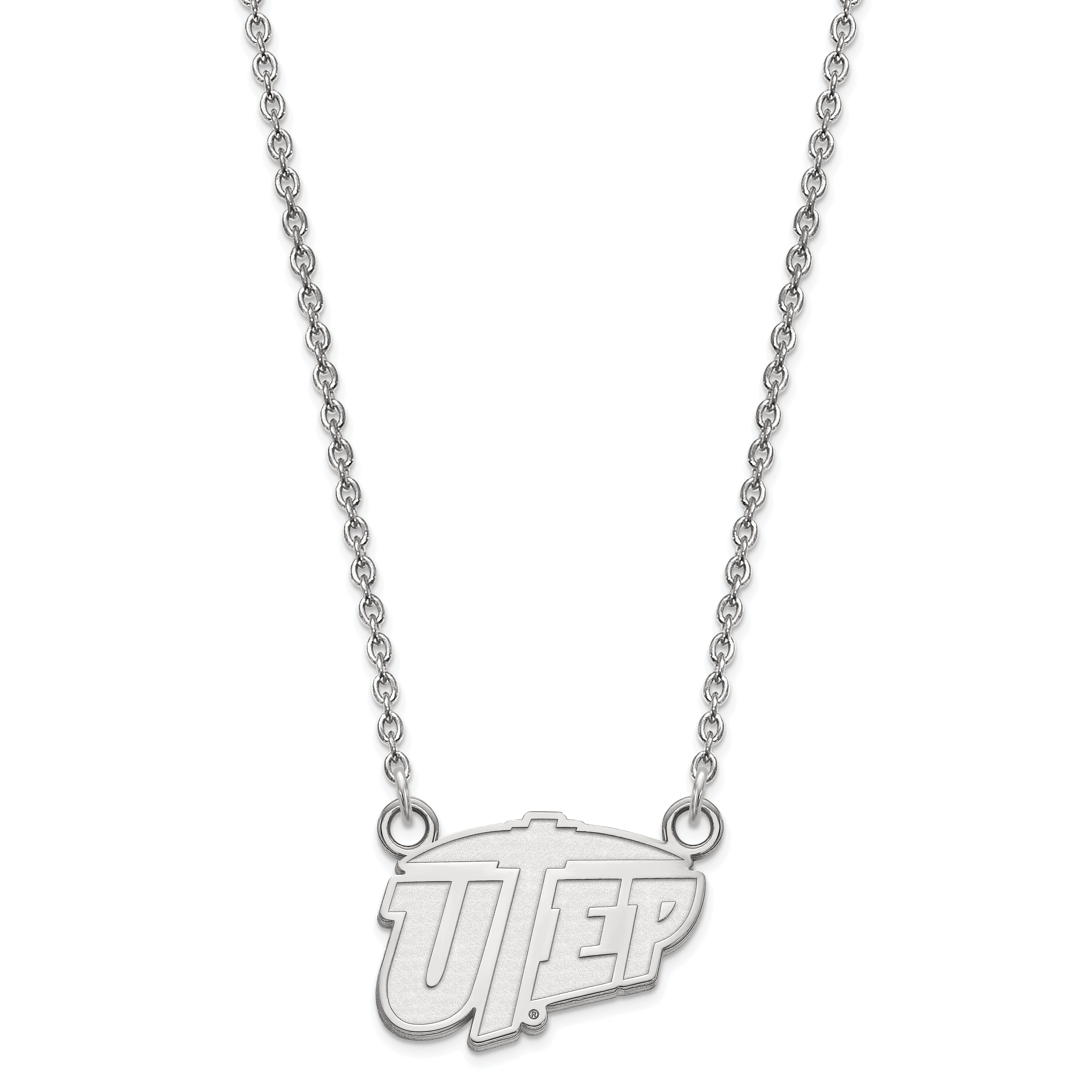 Sterling Silver Rhodium Plated Logoart University Of Texas At El Paso Small Pendant 18 Inch Necklace