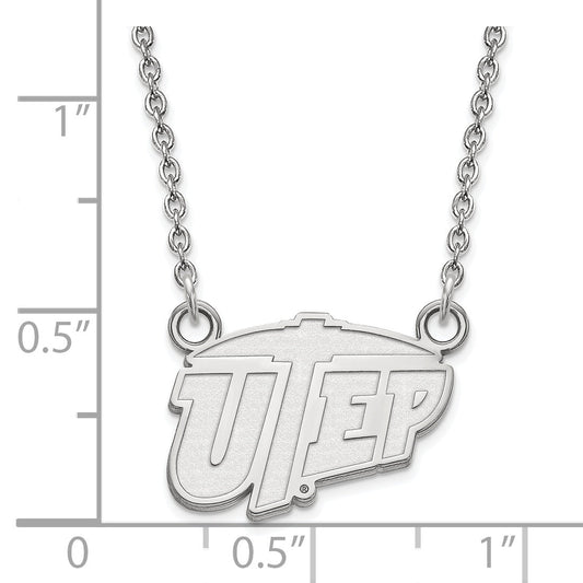Sterling Silver Rhodium Plated Logoart University Of Texas At El Paso Small Pendant 18 Inch Necklace