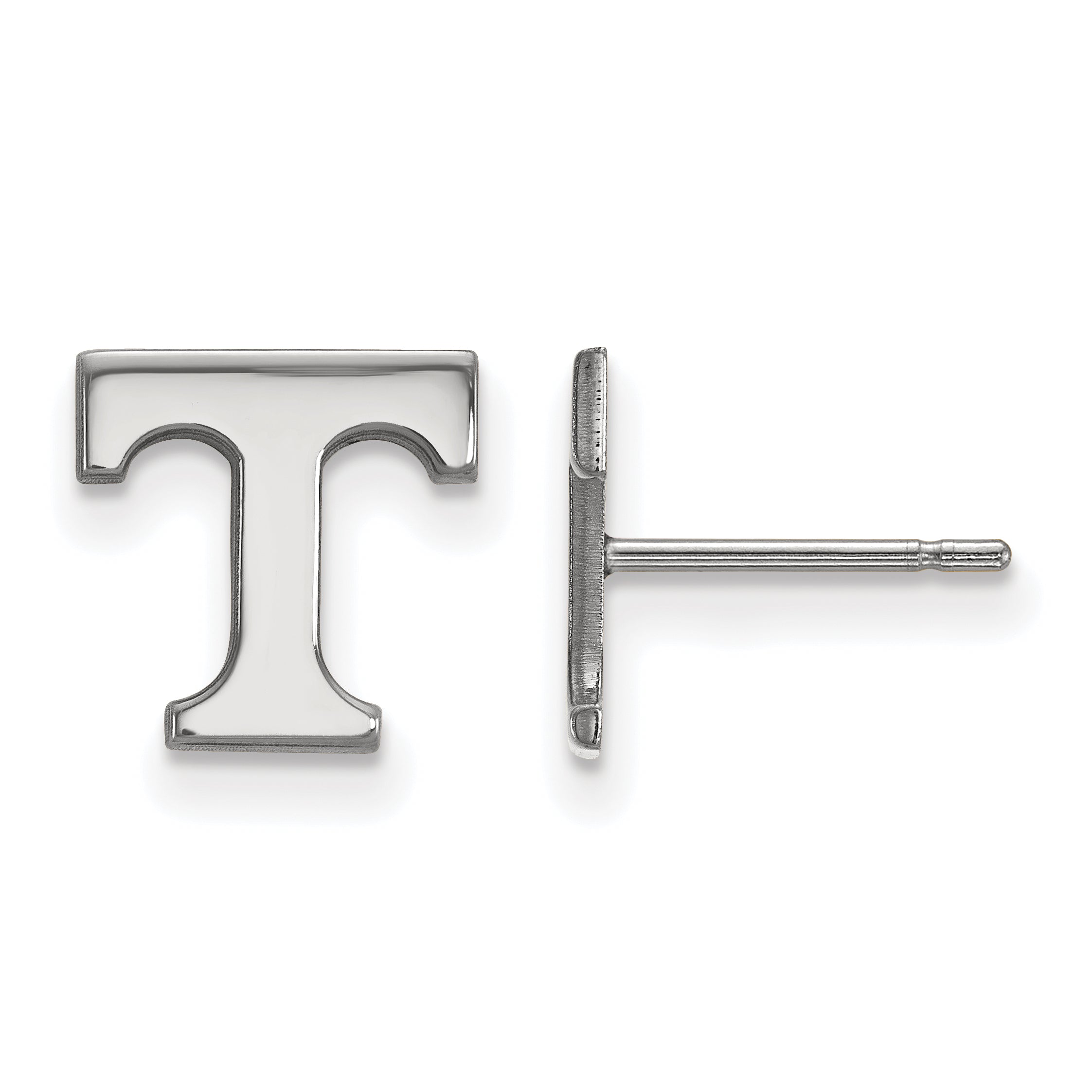 Sterling Silver Rhodium Plated Logoart University Of Tennessee Letter T Extra Small Post Earrings