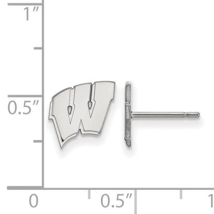 Sterling Silver Rhodium Plated Logoart University Of Wisconsin Letter W Extra Small Post Earrings