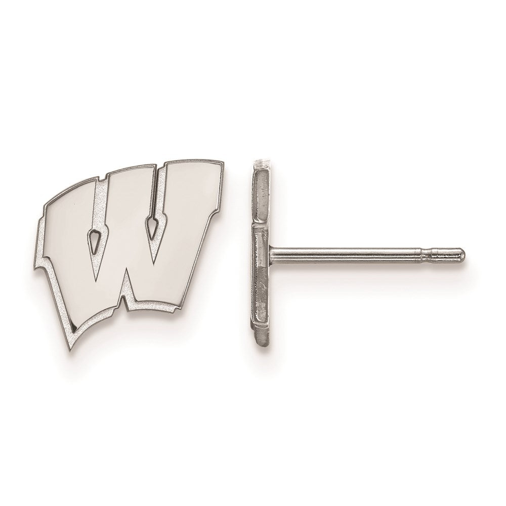 14K White Gold Logoart University Of Wisconsin Letter W Extra Small Post Earrings