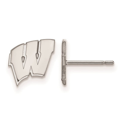 14K White Gold Logoart University Of Wisconsin Letter W Extra Small Post Earrings