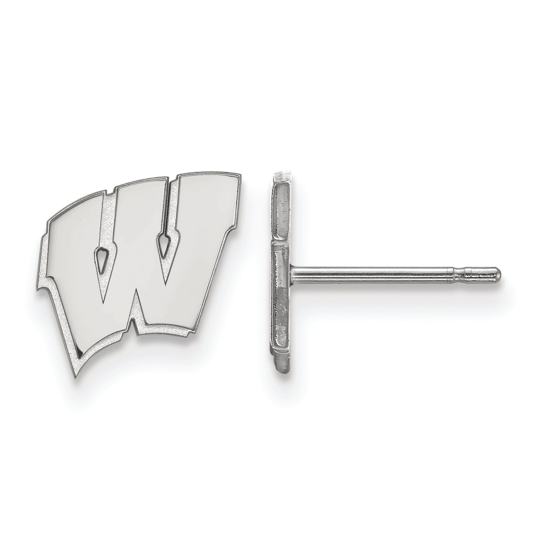 Sterling Silver Rhodium Plated Logoart University Of Wisconsin Letter W Extra Small Post Earrings