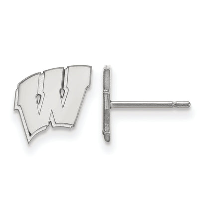 Sterling Silver Rhodium Plated Logoart University Of Wisconsin Letter W Extra Small Post Earrings