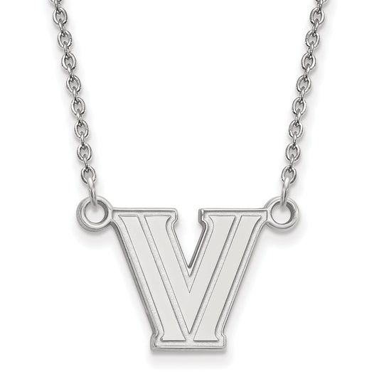 Sterling Silver Rhodium Plated Logoart Villanova University Letter V Small Pendant 18 Inch Necklace