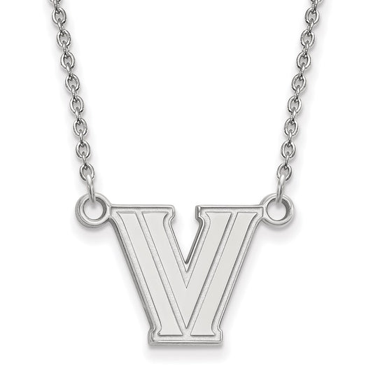 10K White Gold Logoart Villanova University Letter V Small Pendant 18 Inch Necklace