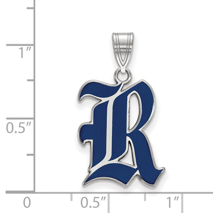 Sterling Silver Rhodium Plated Logoart Rice University Letter R Large Enameled Pendant