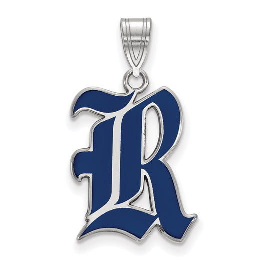 Sterling Silver Rhodium Plated Logoart Rice University Letter R Large Enameled Pendant