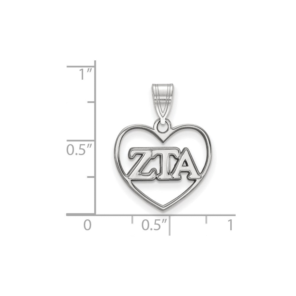 Sterling Silver Rhodium Plated Logoart Zeta Tau Alpha Sorority Greek Letters Heart Pendant