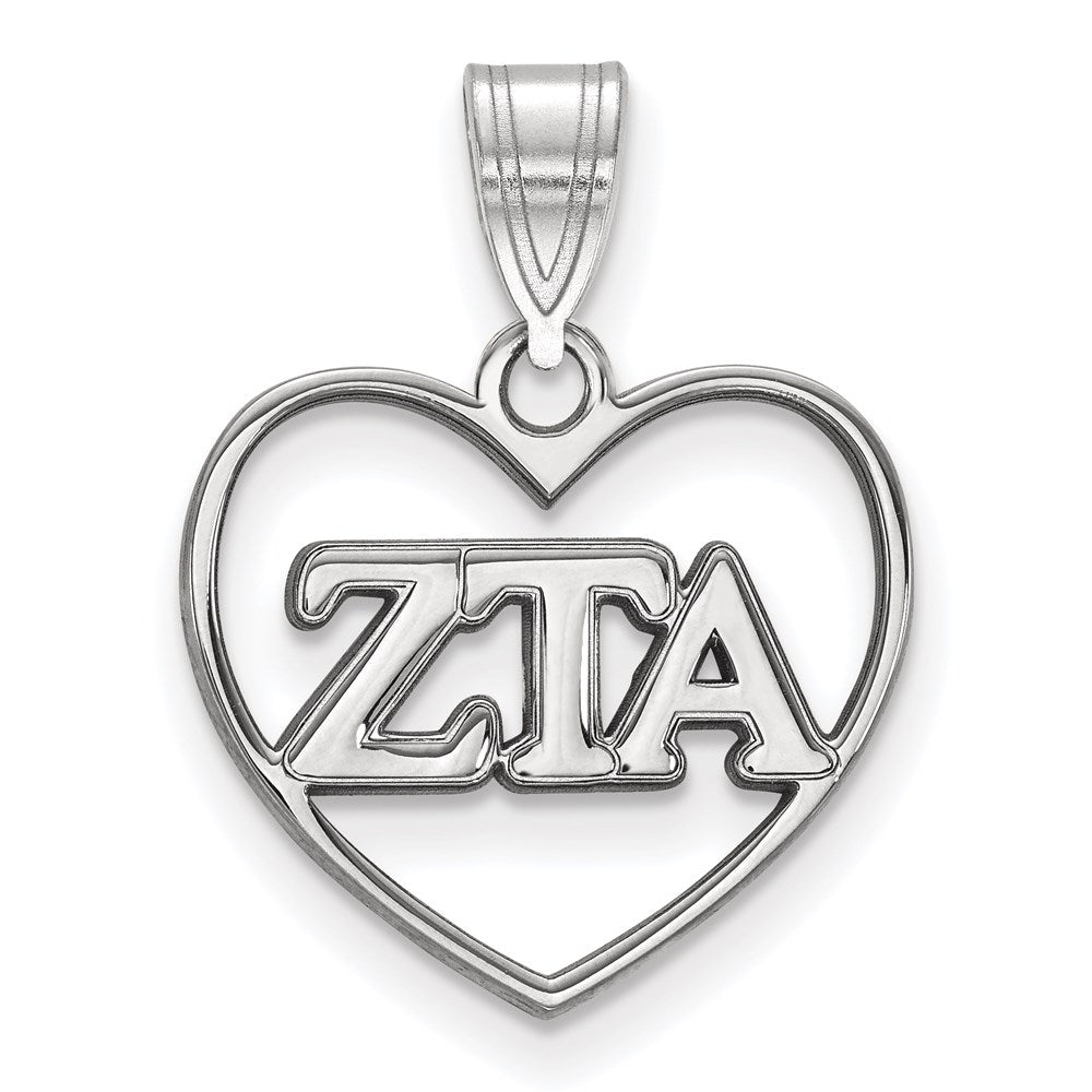 Sterling Silver Rhodium Plated Logoart Zeta Tau Alpha Sorority Greek Letters Heart Pendant